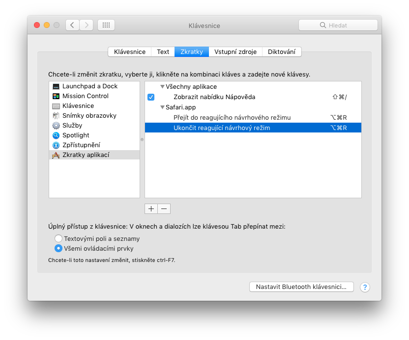 Safari 11 Responsive Design Mode - klávesové zkratky