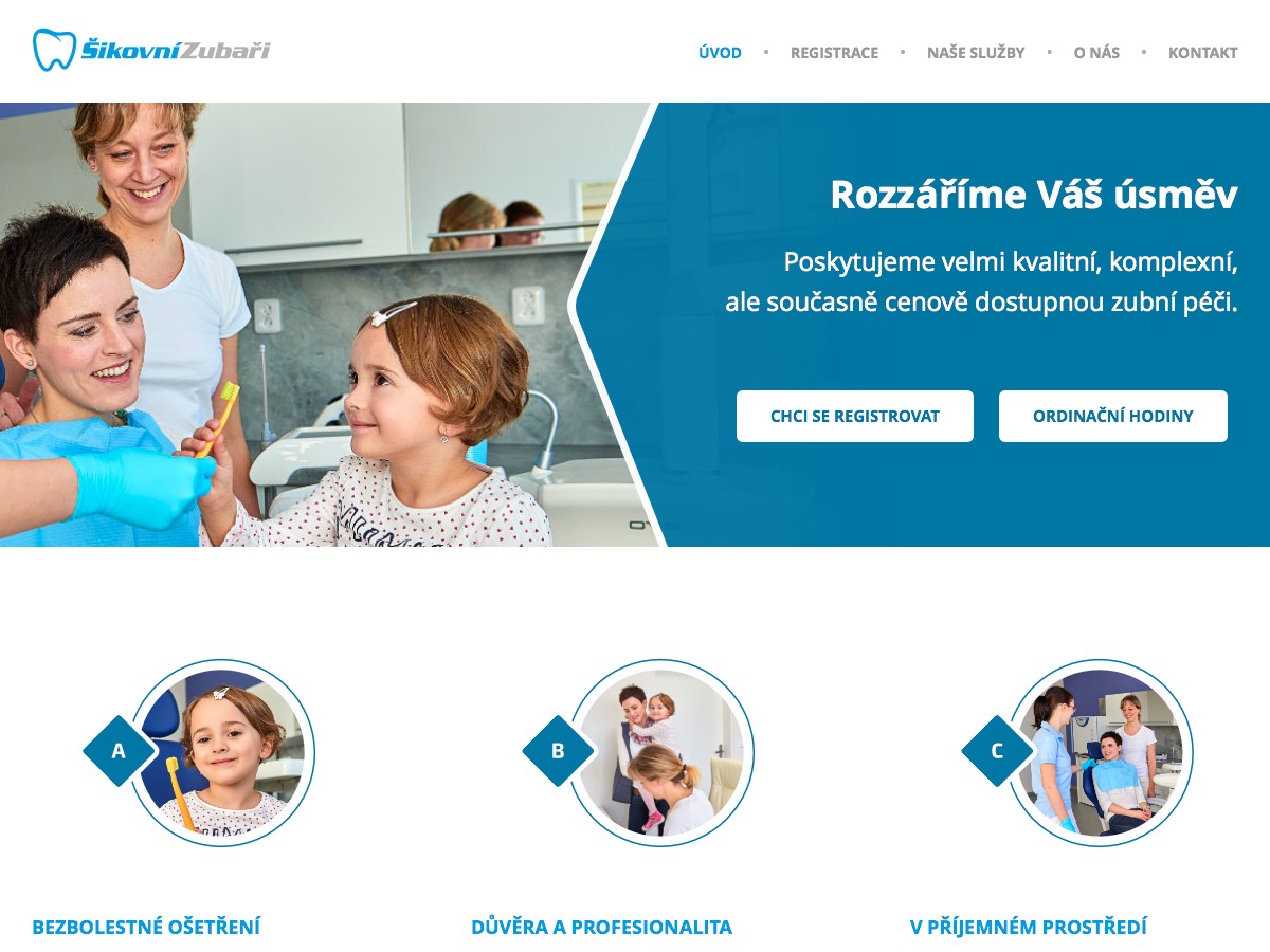 Náhled projektu Šikovní zubaři  - Úvodní stránka